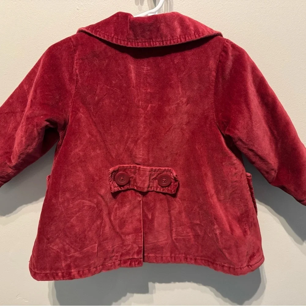 Old Navy Toddler Burgundy Velvet Pea Coat Jacket Girls 12–18 Months Dress Coat